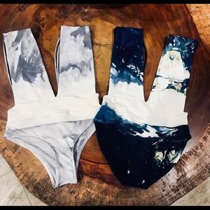 Deep V One Piece - White/Grey